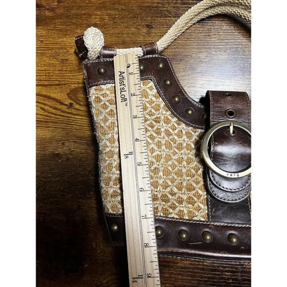 Rafe New York Vintage Woven Rattan & Leather Purse Rope Handles Boho - Picture 10 of 12